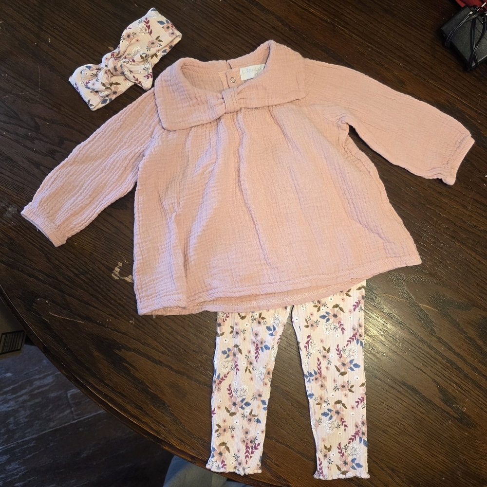 Catherine Malandrino Pink Baby Set with Floral Accents